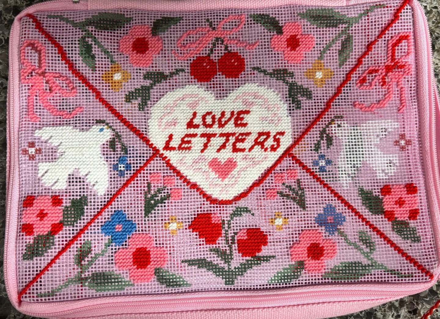 Customer photo review of Love Letters - Needlepoint Pouch Kit