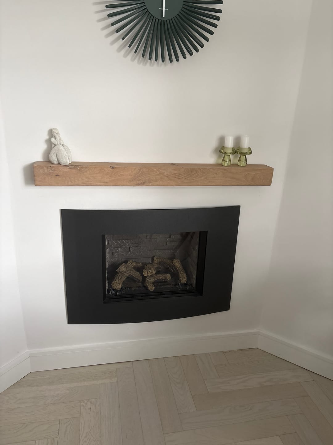 Customer photo review of Rustic Oak Fireplace Beam – 10×10 Mantel Beam