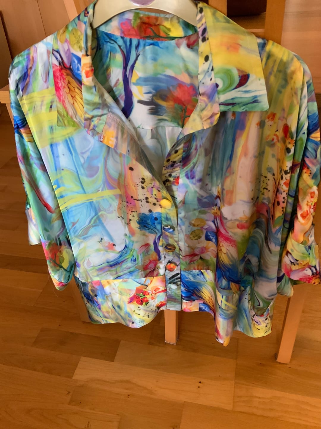 Customer photo review of Colorful Bird and Piano Print Fabric by the Metre