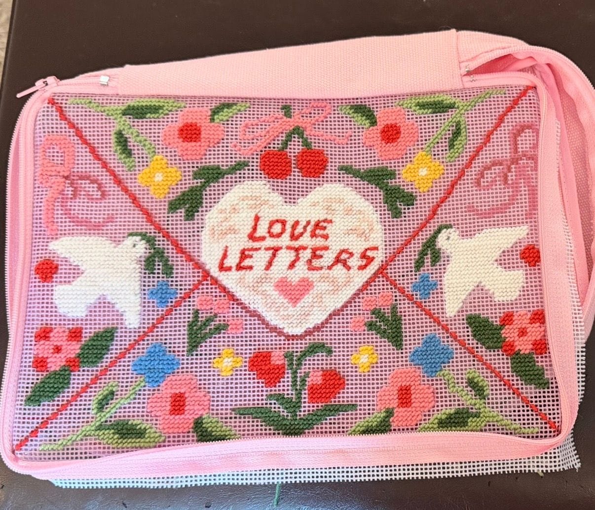 Customer photo review of Love Letters - Needlepoint Pouch Kit