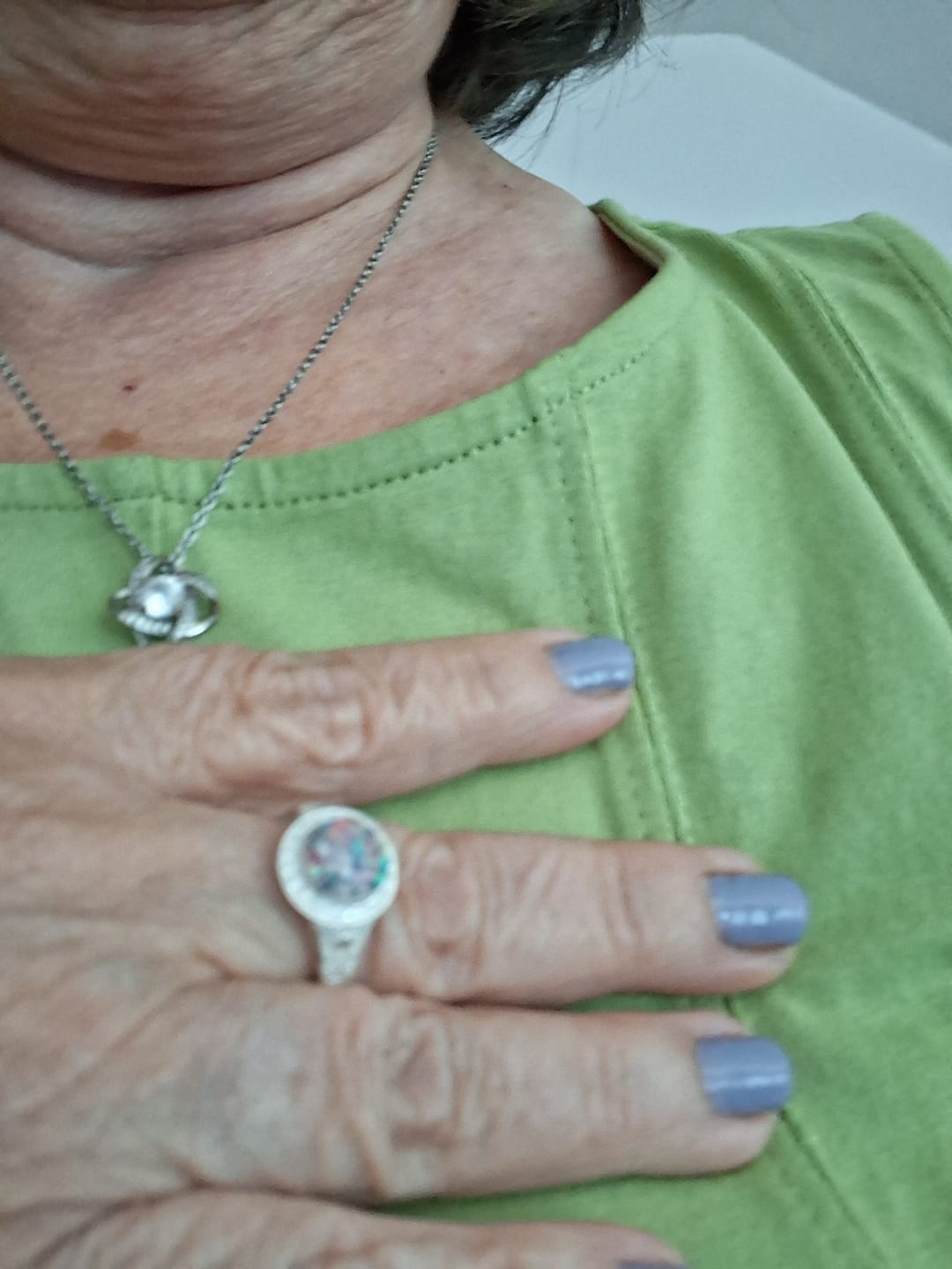 Customer photo review of Bedazzled Filigree Circle Opal Cremation Ring