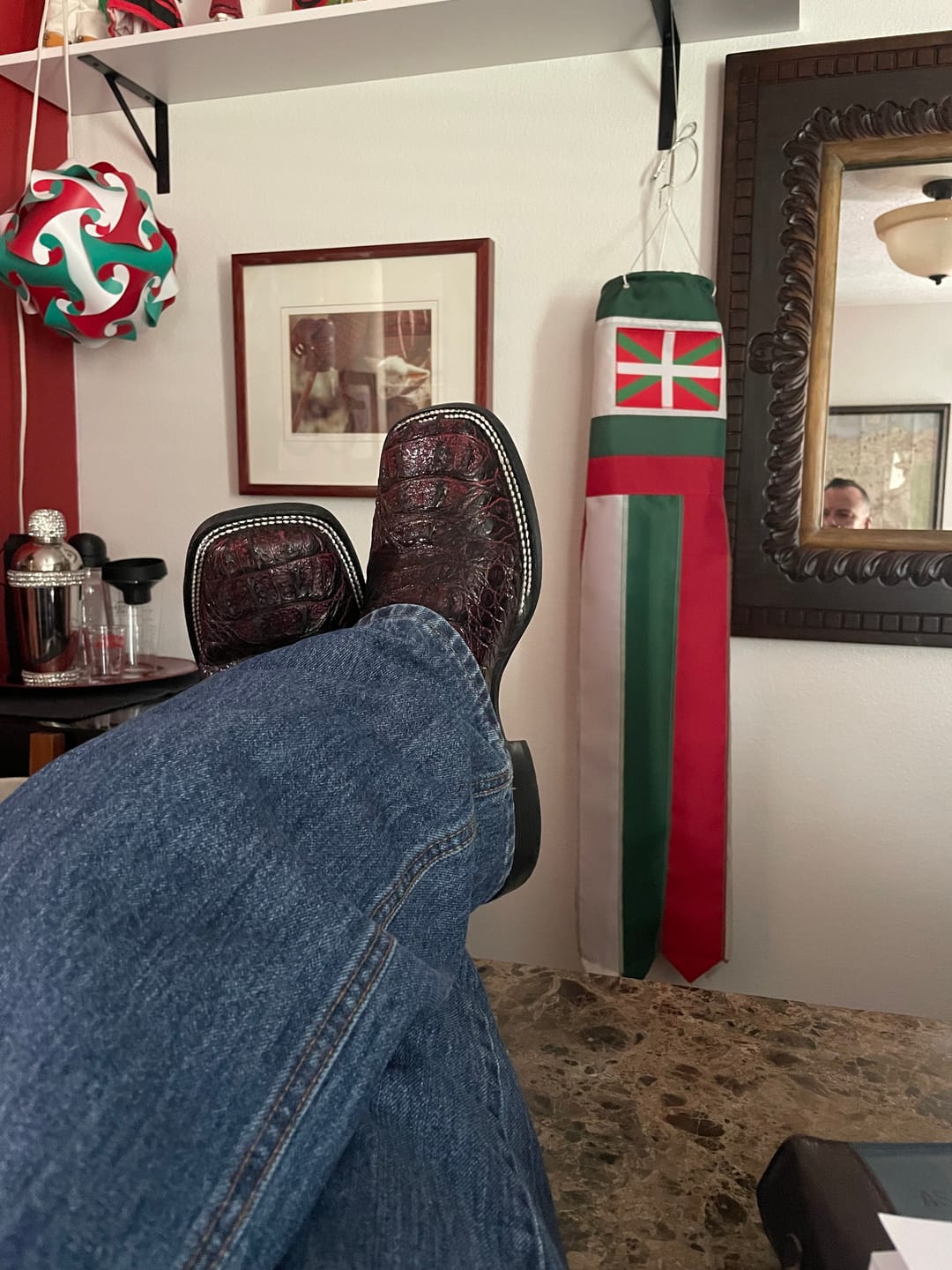 Customer photo review of Black Cherry Caiman Neck Leather Boots - Square Toe