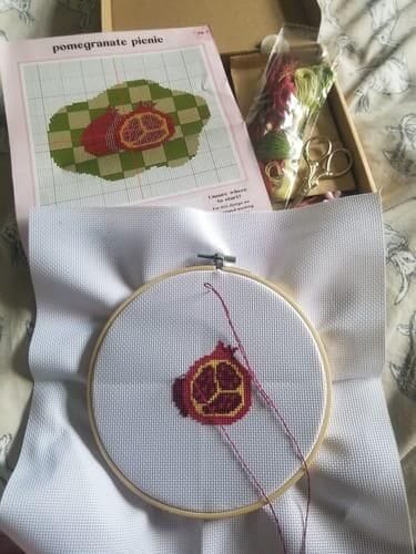 Customer photo review of POMEGRANATE PICNIC - Cross Stitch Kit