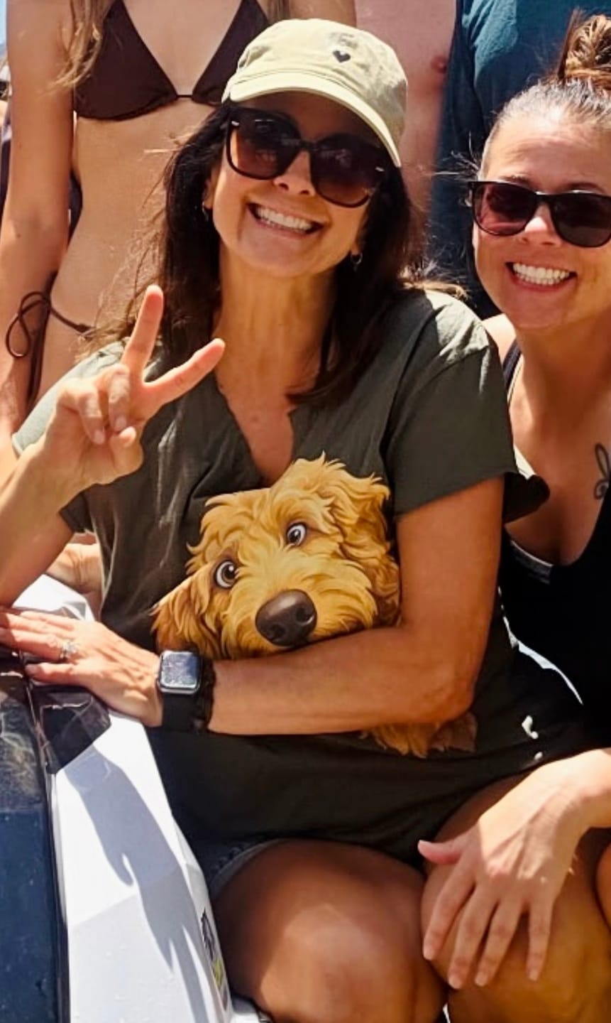 Customer photo review of Funny Peeking Golden Goldendoodle T-Shirt