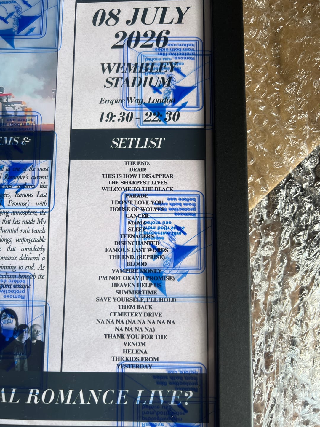 Customer photo review of My Chemical Romance - Personalised Newspaper Style Concert Poster