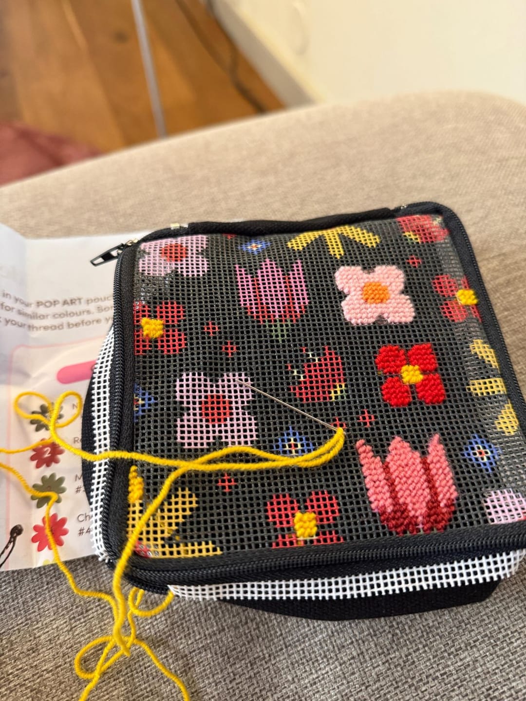 Customer photo review of POP ART PETALS - Needlepoint Pouch Kit