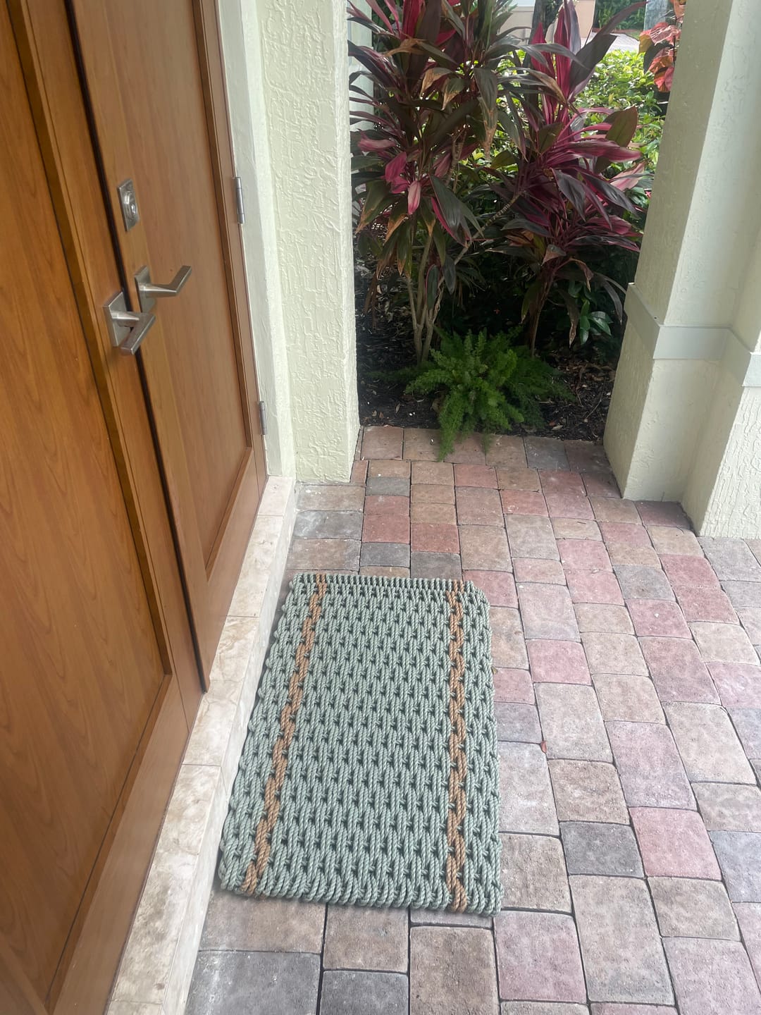 Customer photo review of Sage with 2 Wheat Stripes Doormat