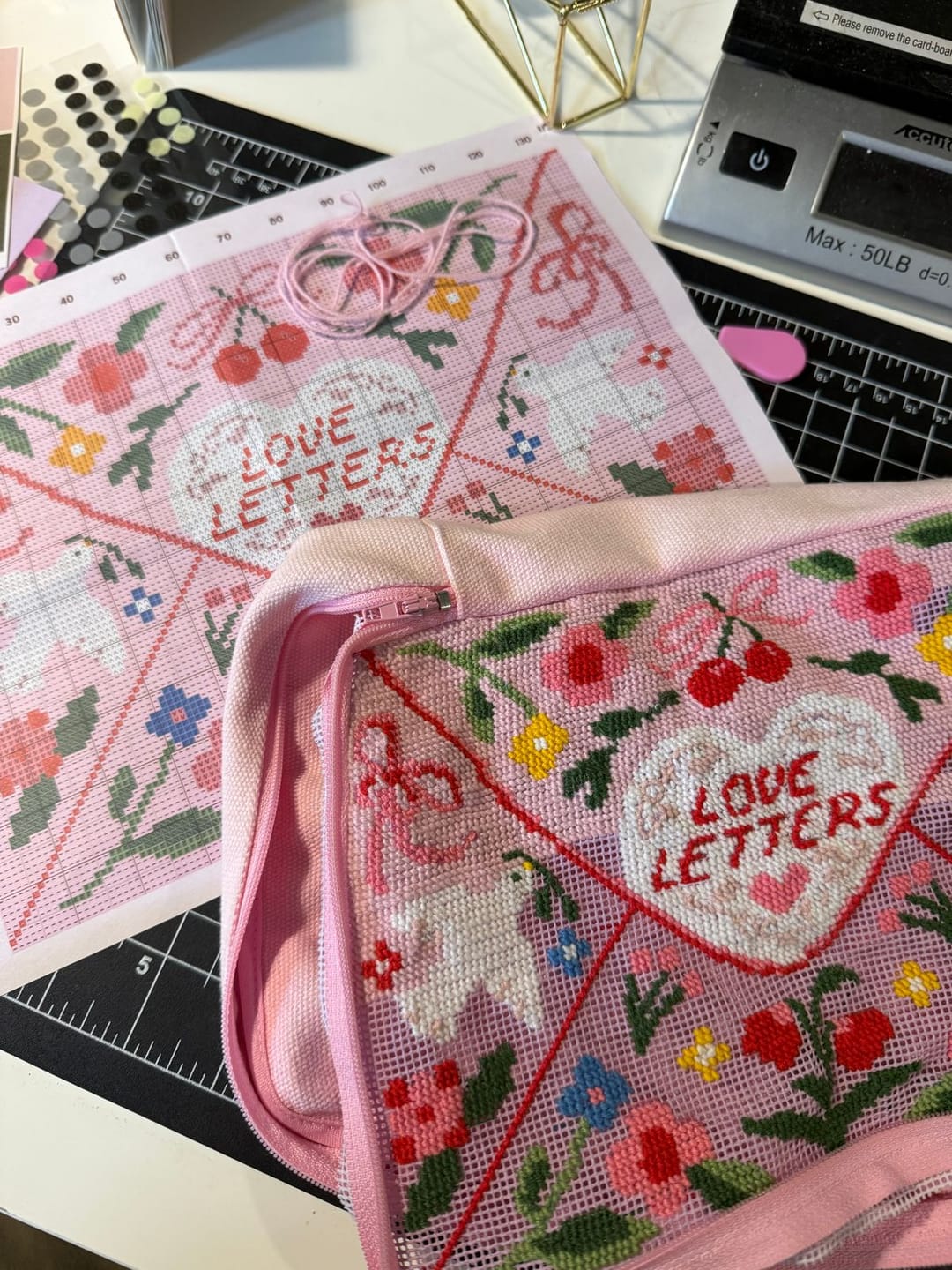 Customer photo review of Love Letters - Needlepoint Pouch Kit
