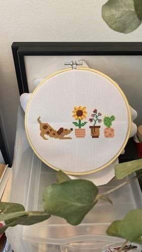Customer photo review of PUP & PETALS - Cross Stitch Kit