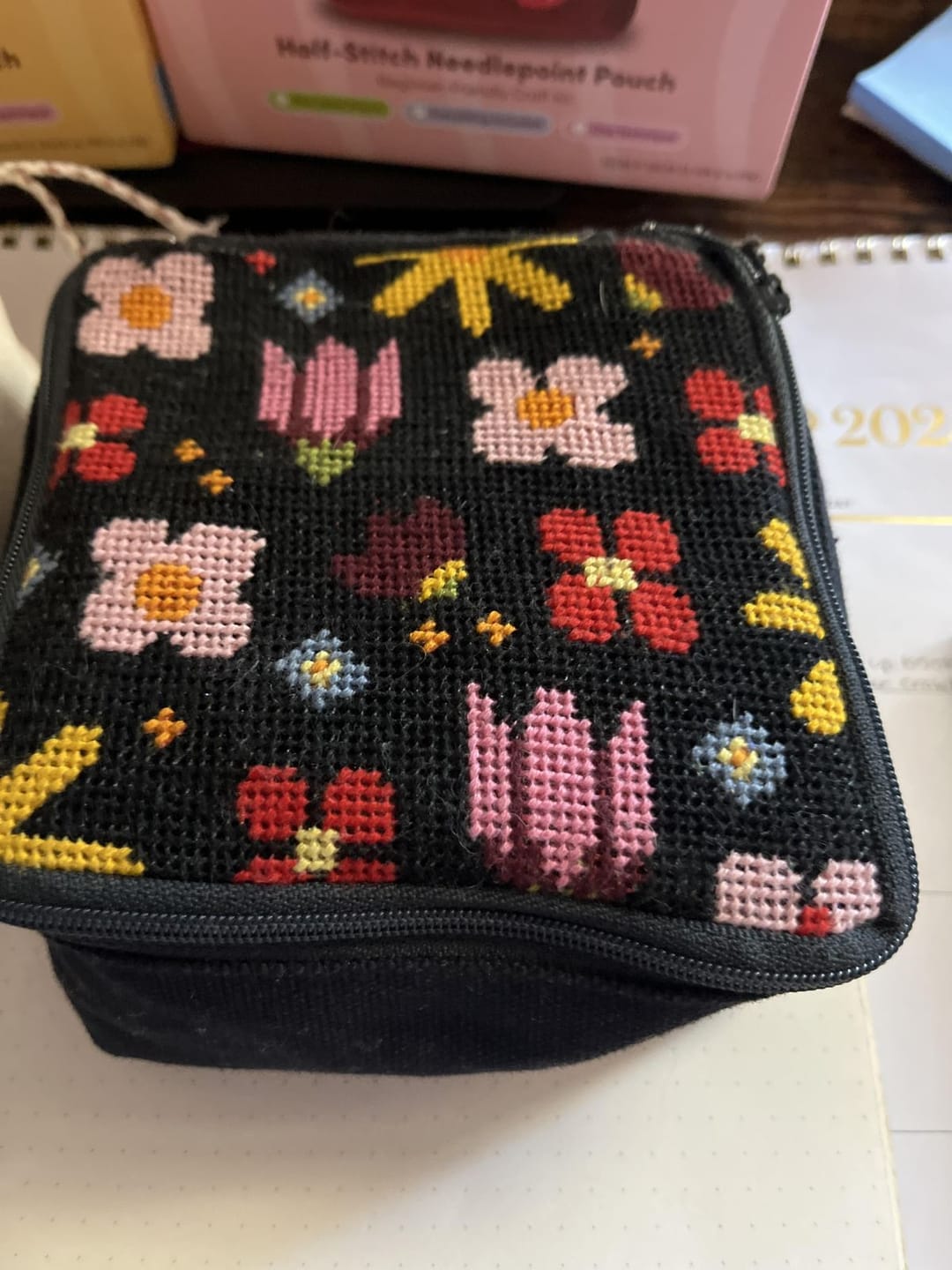 Customer photo review of POP ART PETALS - Needlepoint Pouch Kit