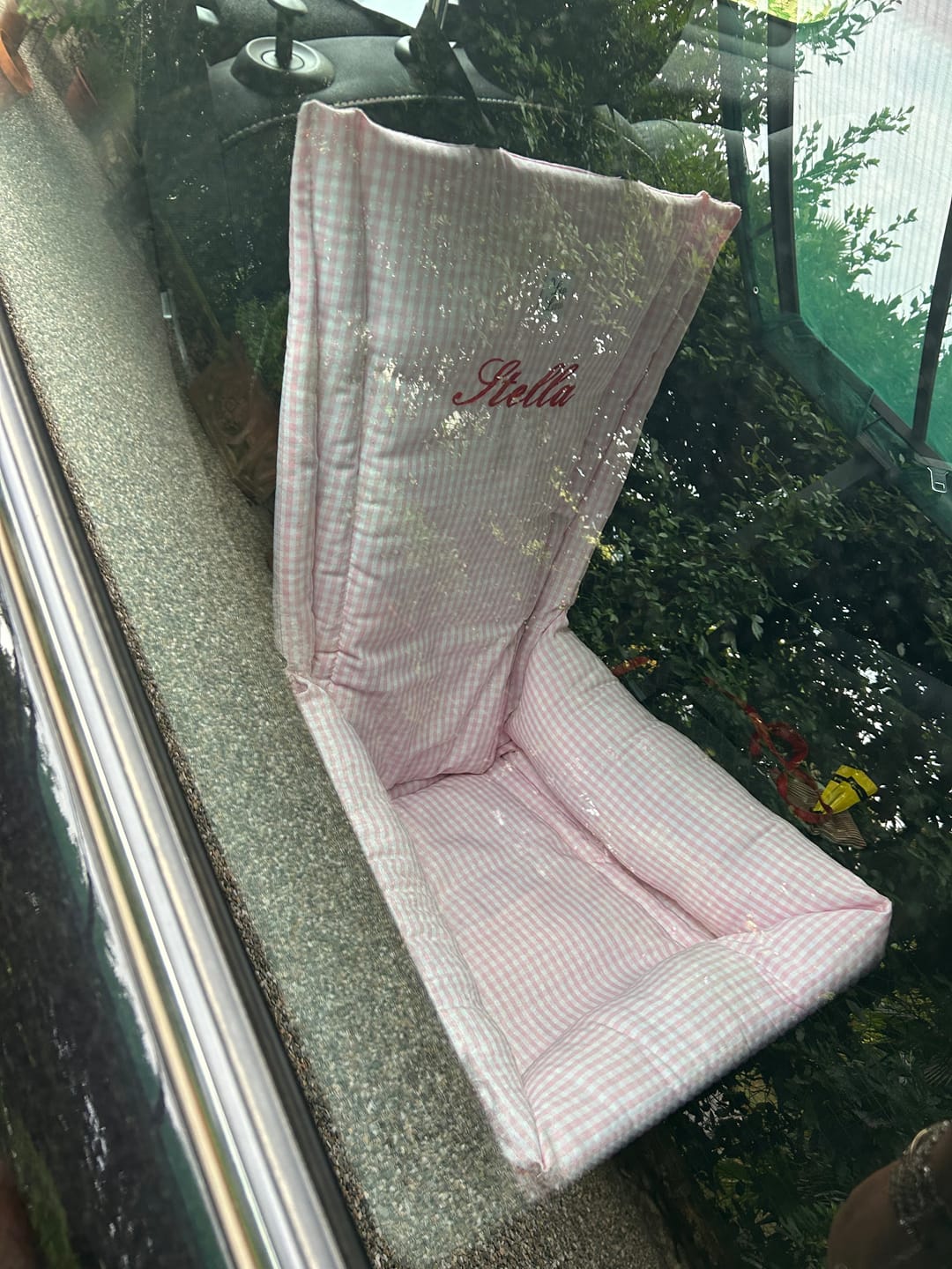Customer photo review of Seggiolino Auto Cotone Vichy Rosa