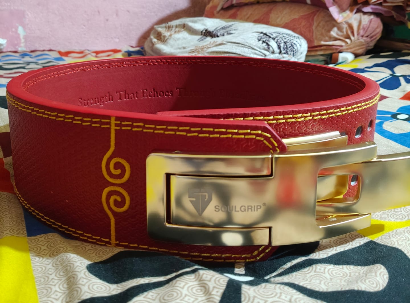 Customer photo review of Dragonforged Blood Red 13mm Powerlifting Belt (Limited Edition)