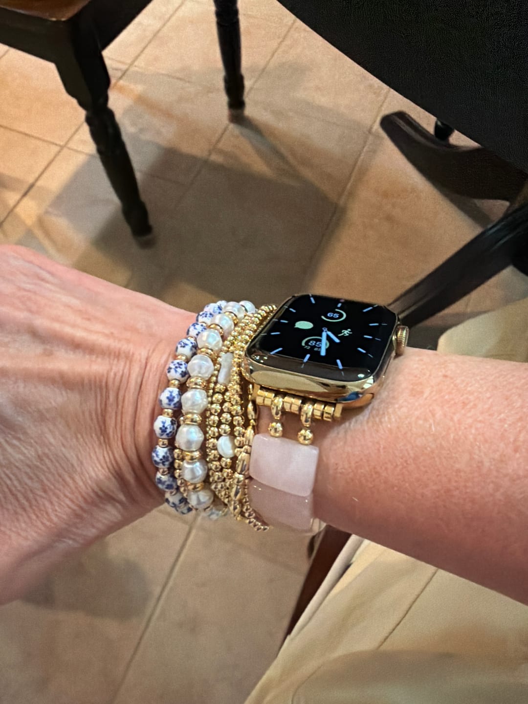 Customer photo review of Blush Love Quartz Stretch Apple Watch Strap