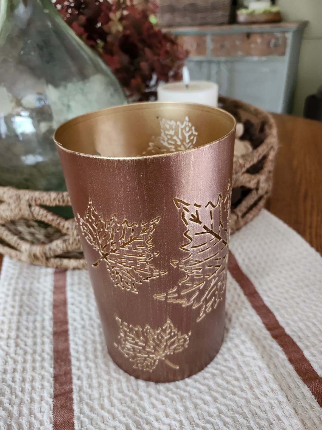 Customer photo review of Bronze Maple Leaf Cutout Lanterns | Fall Candle Holders