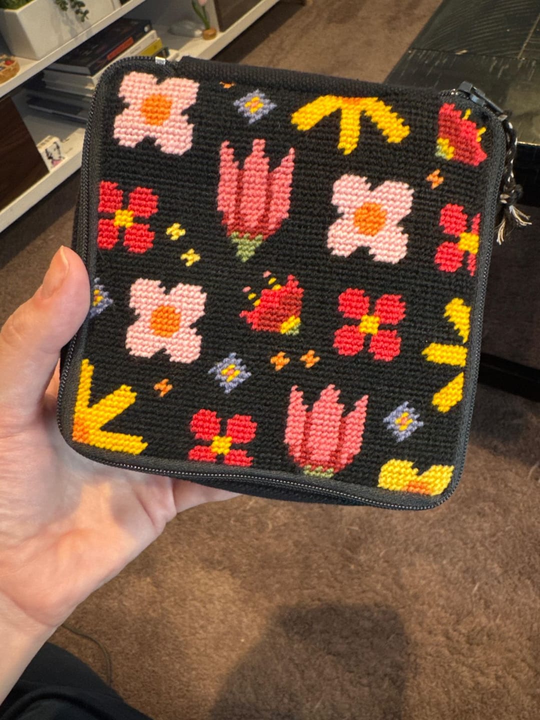 Customer photo review of POP ART PETALS - Needlepoint Pouch Kit