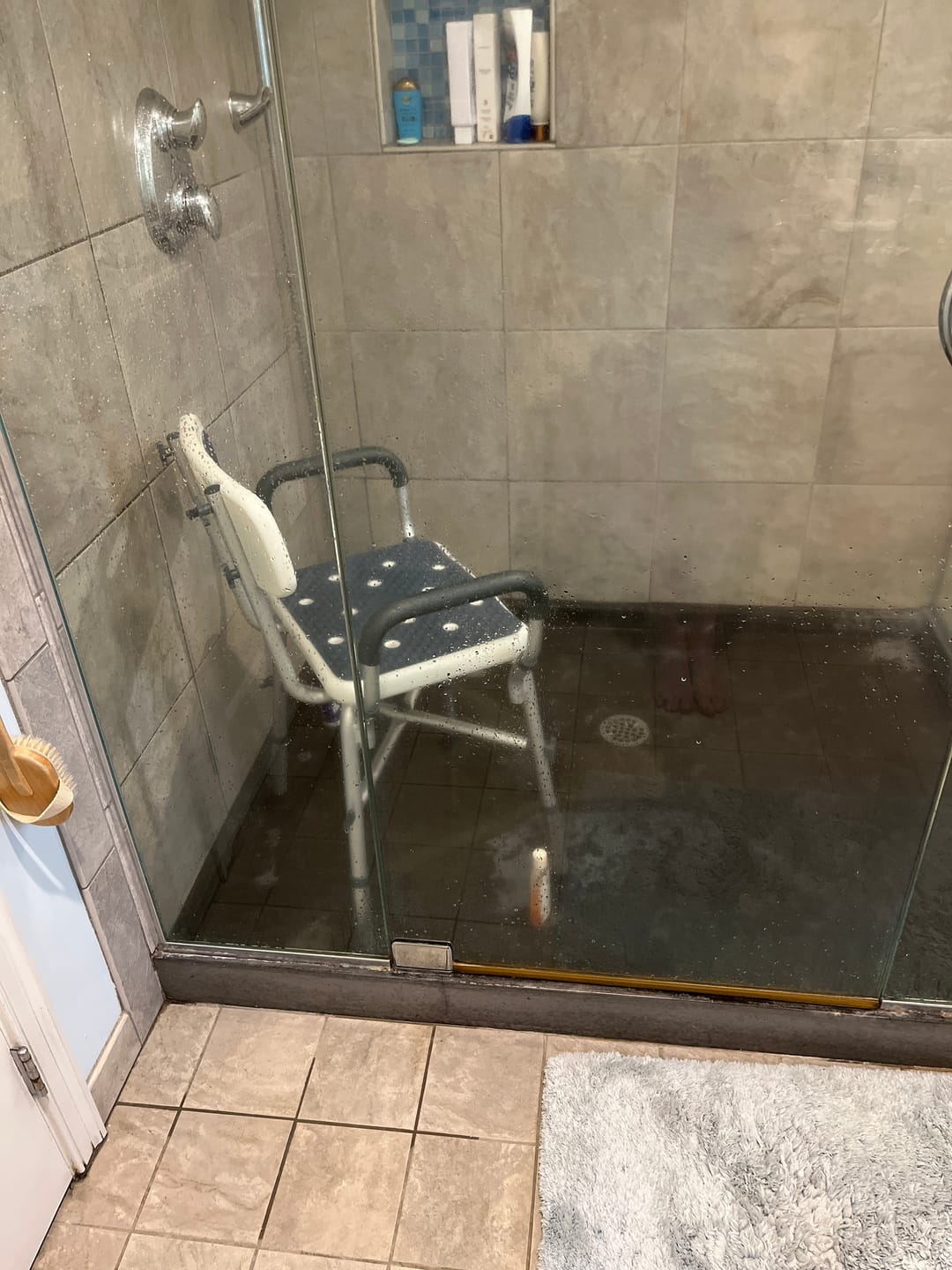 Customer photo review of Heavy Duty Shower Chair with Arms (450lb Capacity)
