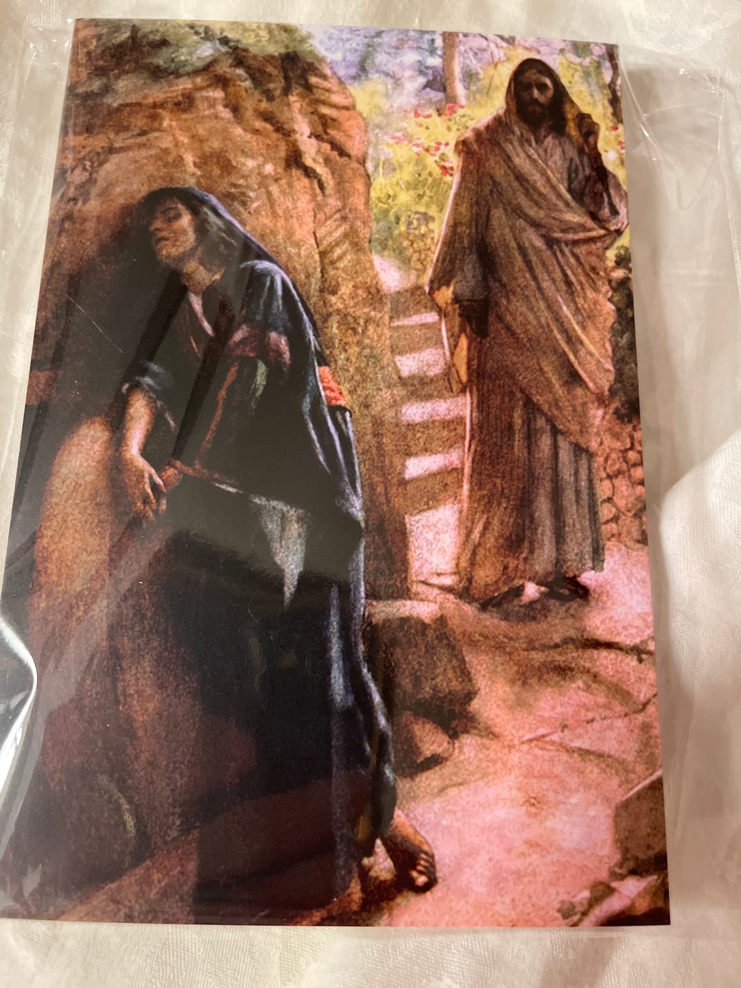 Customer photo review of Mary Magdalene at the Empty Tomb Postcard / Holy Card – pack of 3, 10, or 100 – by Harold Copping – Viintage Catholic Art