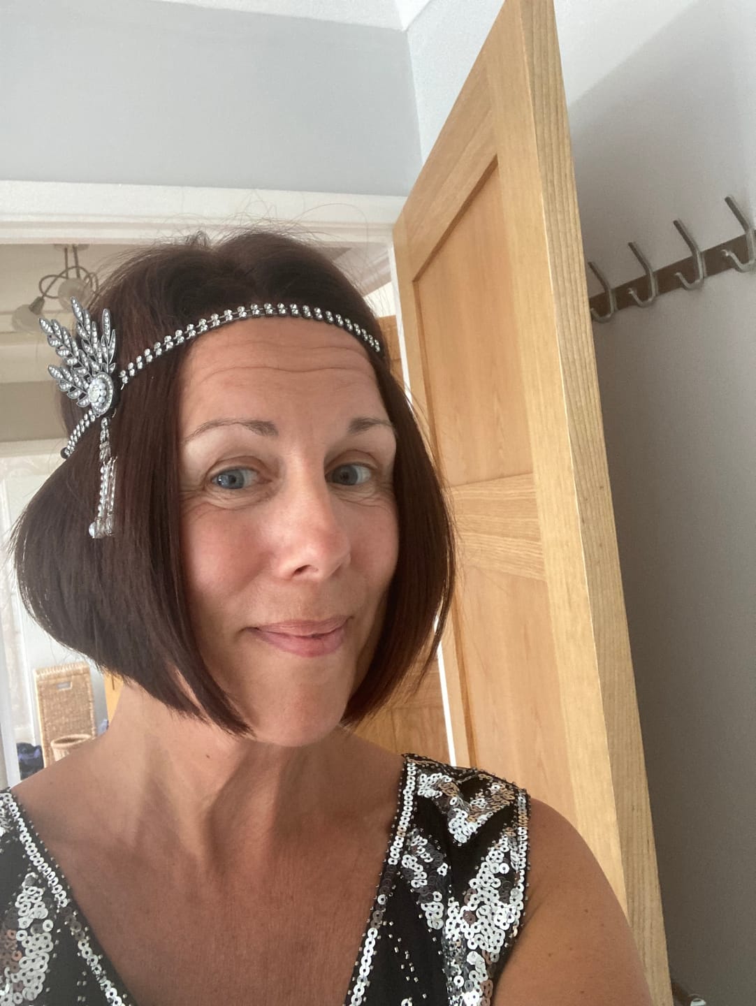 Customer photo review of Silver Rhinestone & Pearl Gatsby Headpiece