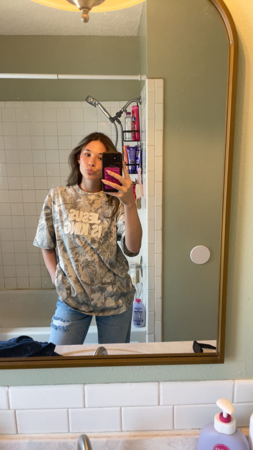 Customer photo review of Jesus Is King Camo Tee