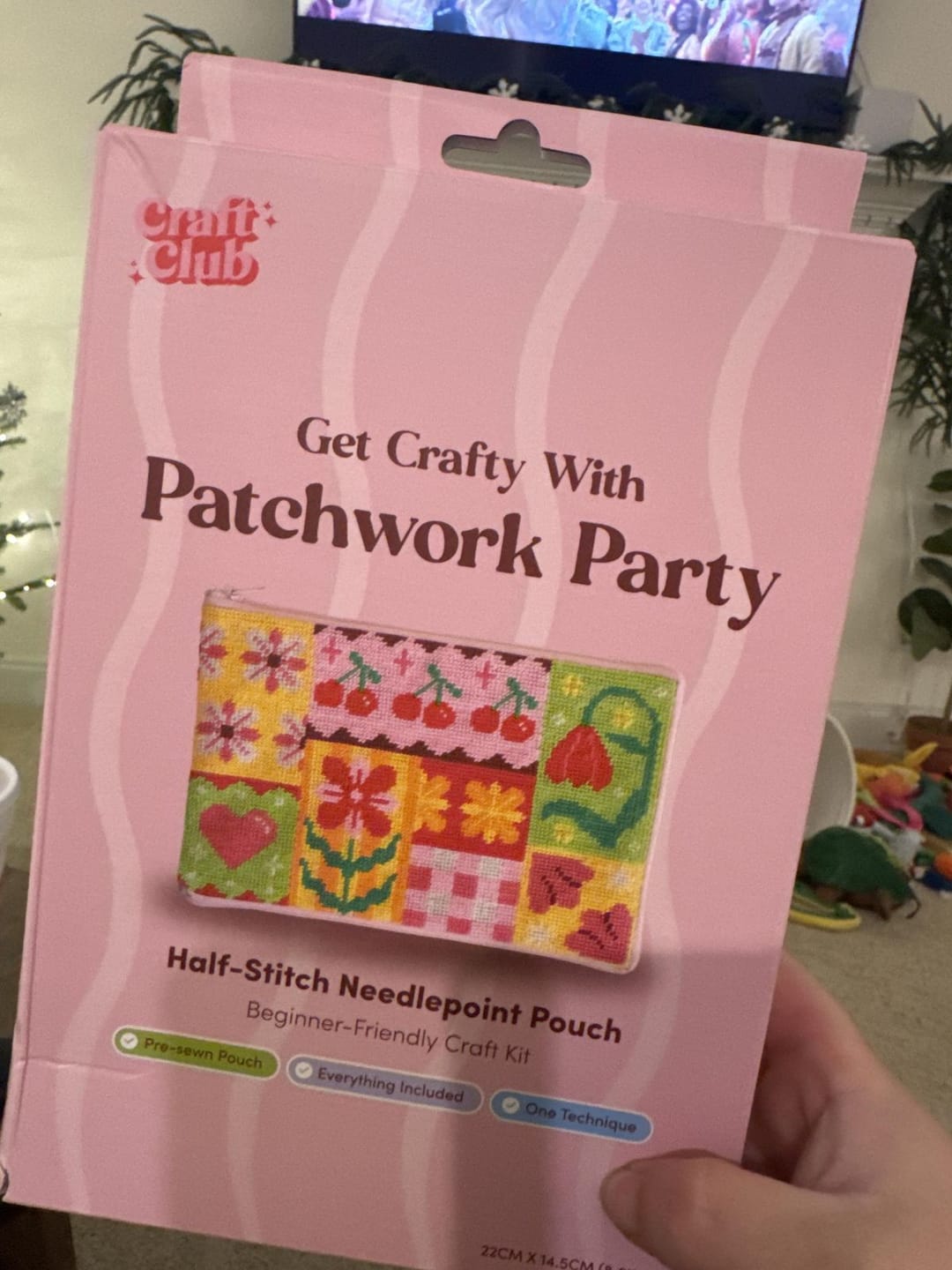 Customer photo review of Patchwork Party - Needlepoint Pouch Kit