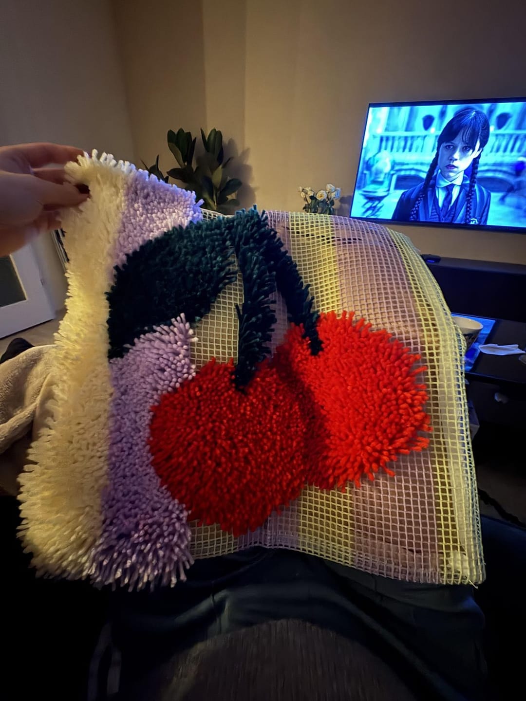 Customer photo review of CHERRY RIPE STRIPES - Latch Hook Cushion Kit