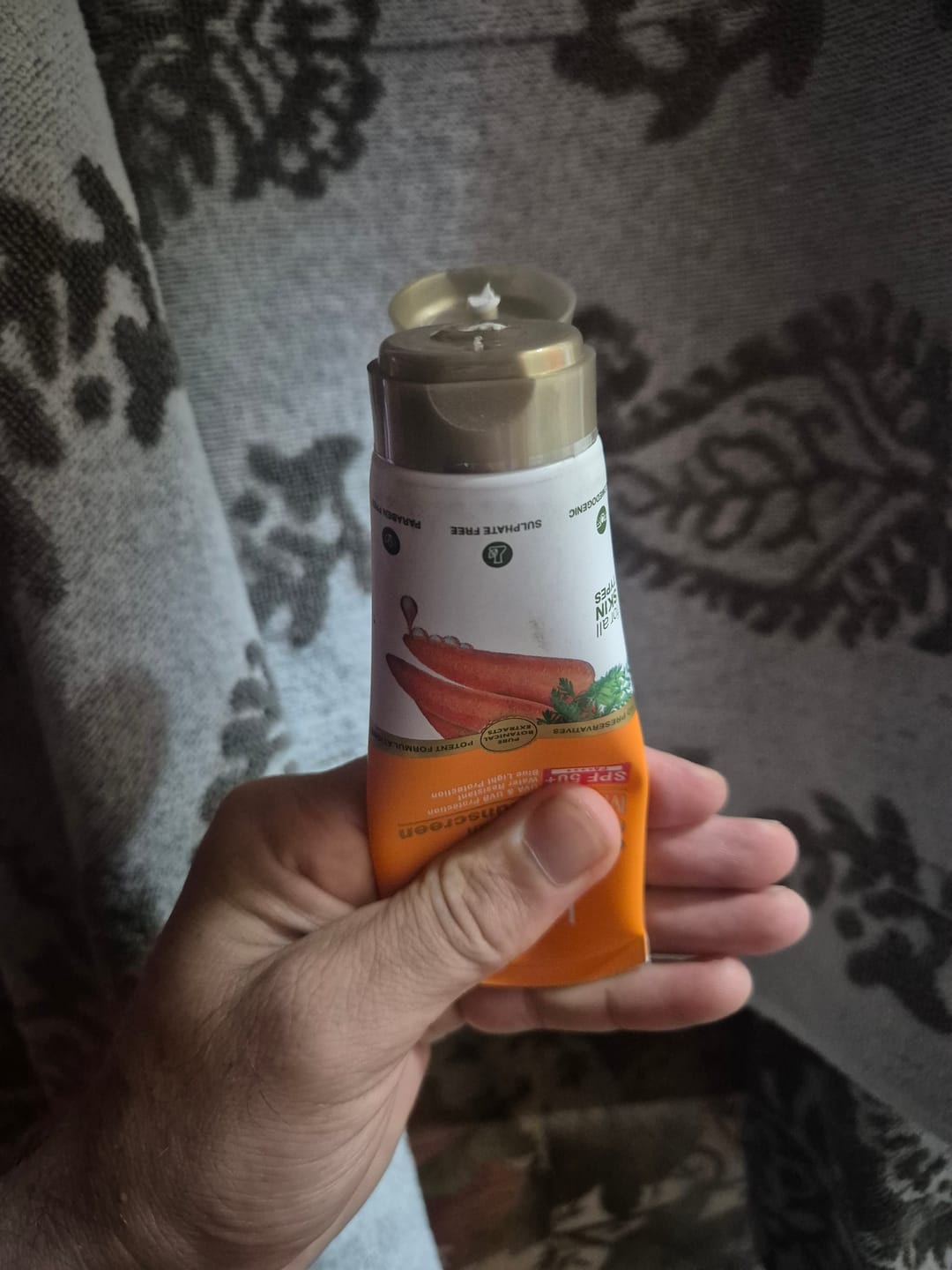 Customer photo review of Carrot & Niacinamide Glow and De-Tan Mineral Sunscreen | SPF 50+ | PA++++ | Sample