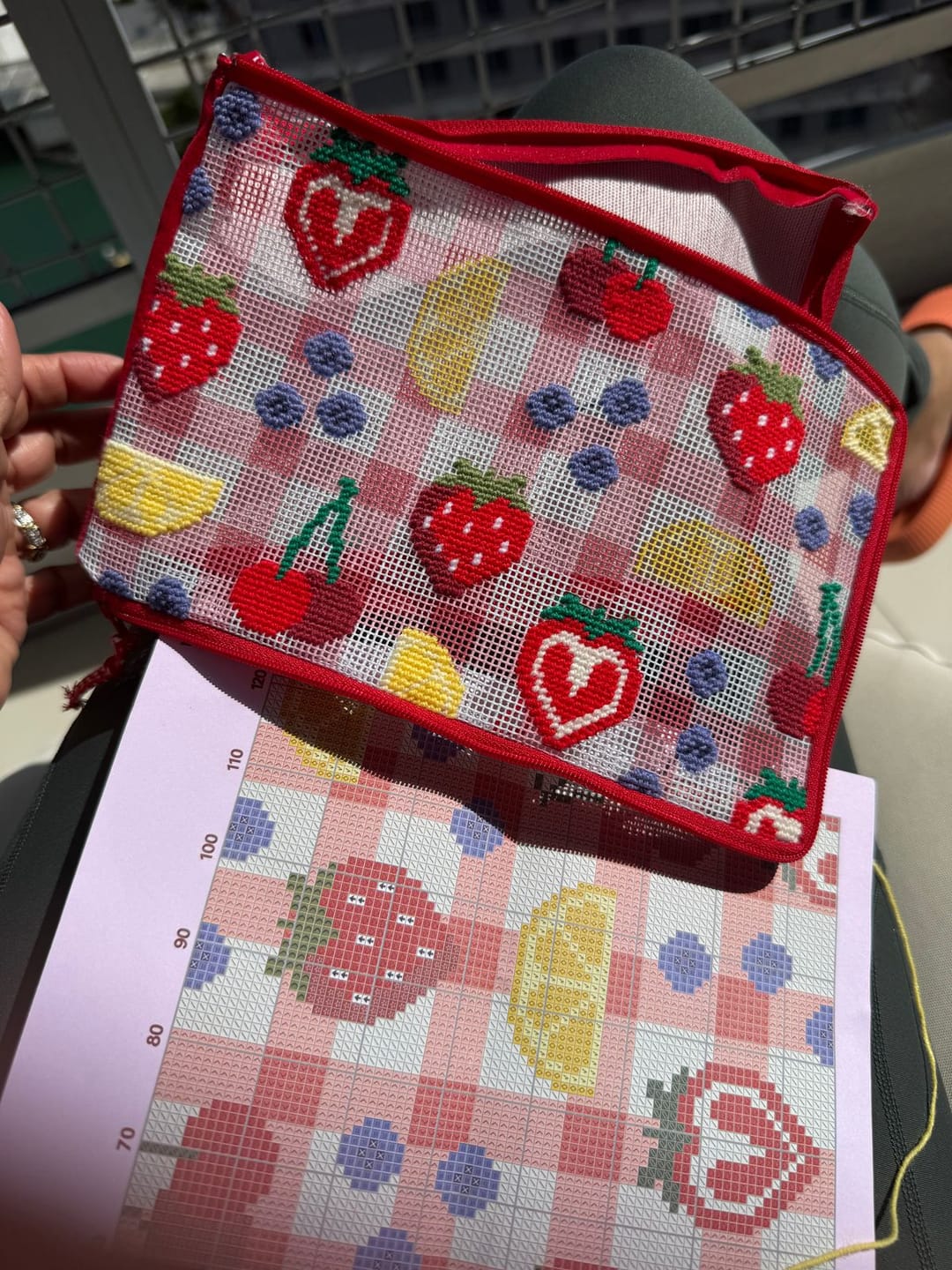 Customer photo review of Patchwork Party - Needlepoint Pouch Kit