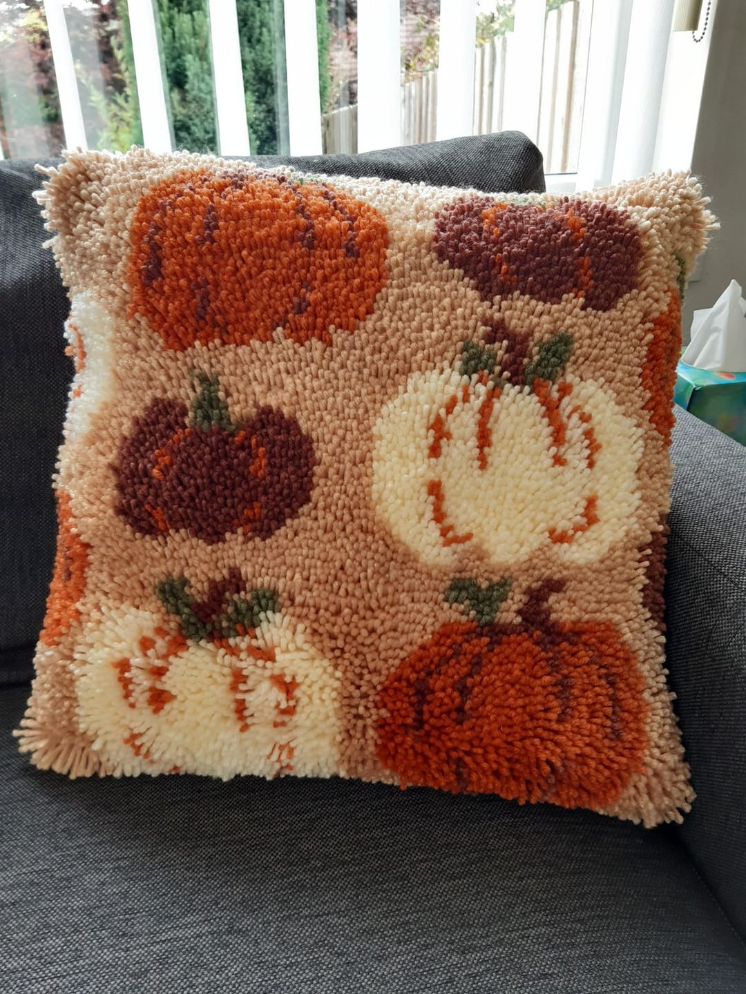 Customer photo review of PUMPKIN SPICE - Latch Hooking Cushion Kit
