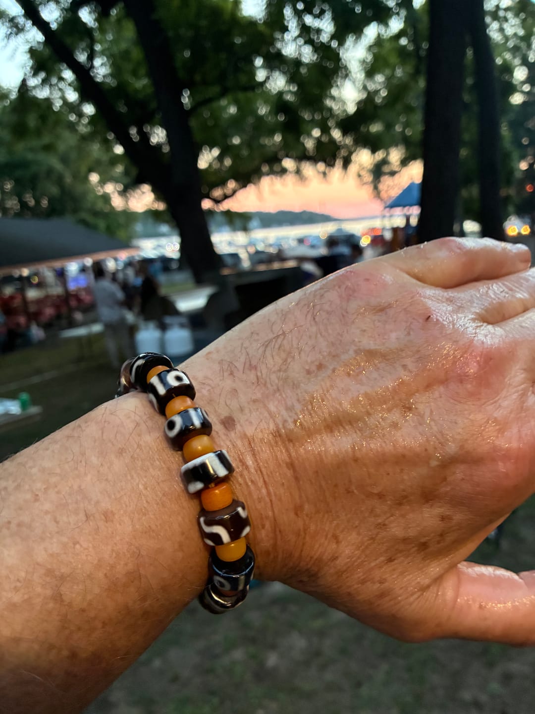 Customer photo review of Tibetan Yak Bone & Dzi Agate Bead Bracelet