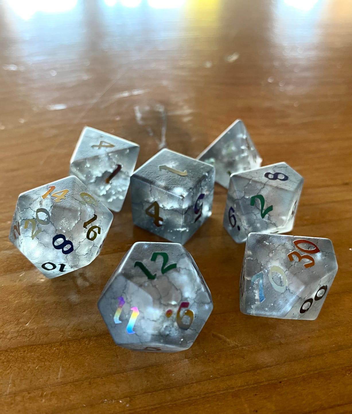 Customer photo review of Black Inked Lightning Cracked Glass DND Dice Set