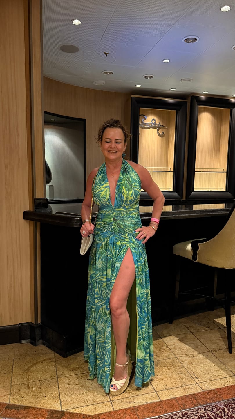 Customer photo review of Capri Halter Tropical Print Maxi Dress - Lime Green