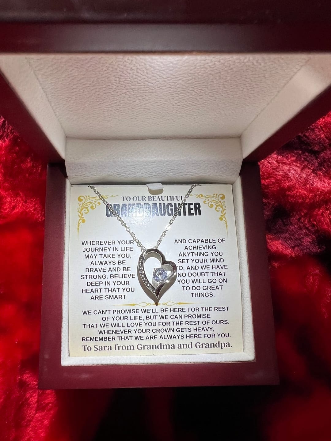Customer photo review of Forever Love Necklace for Granddaughter from Grandpa | Chapter of My Life