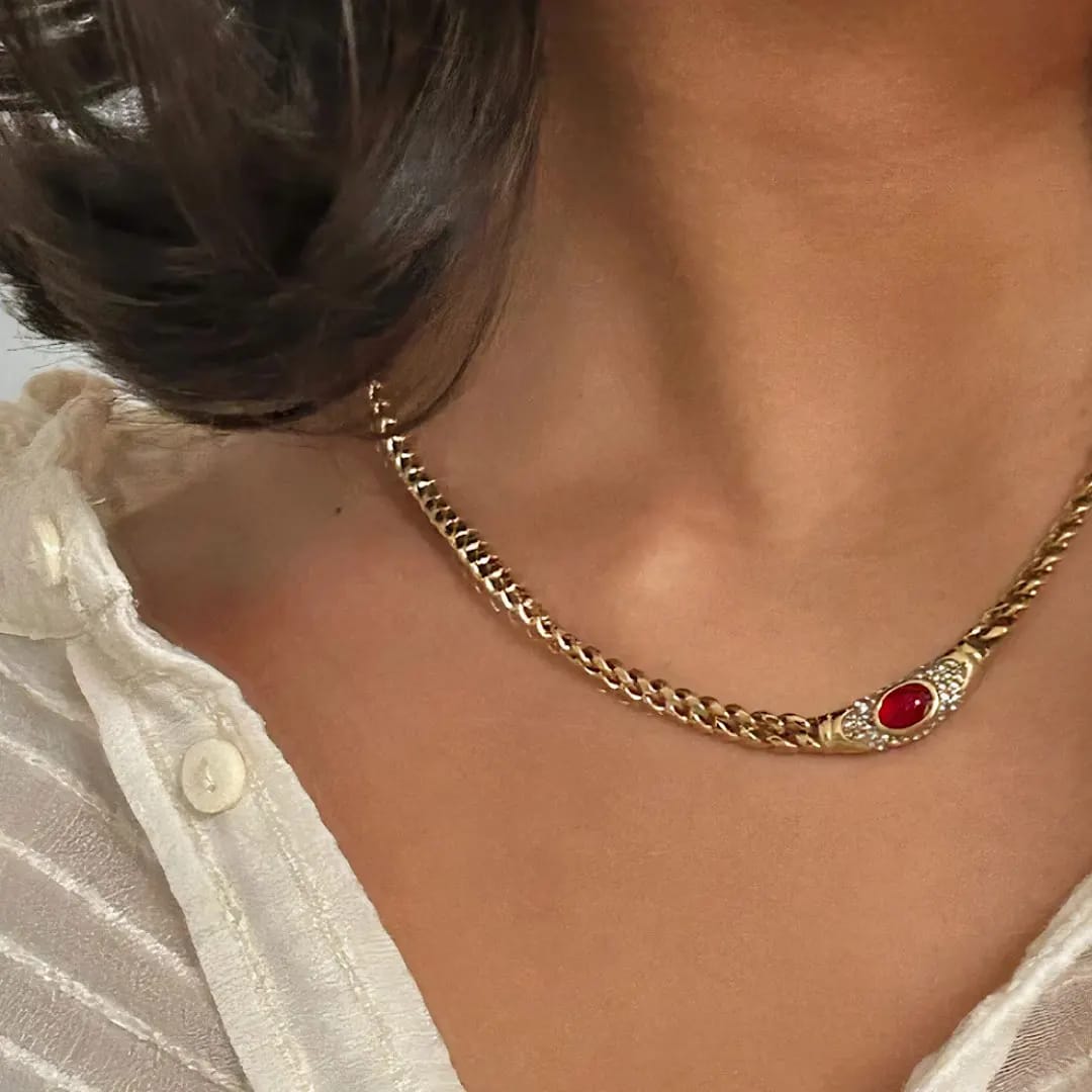 Customer photo review of Lora Vintage Gold Necklace