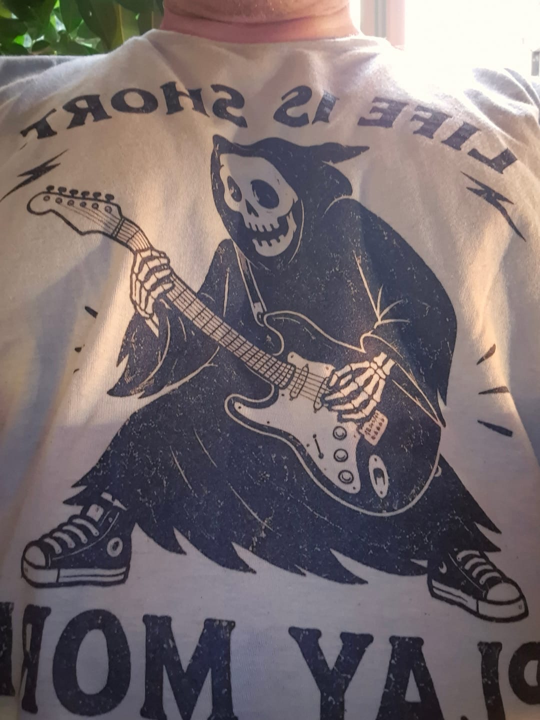 Customer photo review of Life Is Short Play More T-Shirt