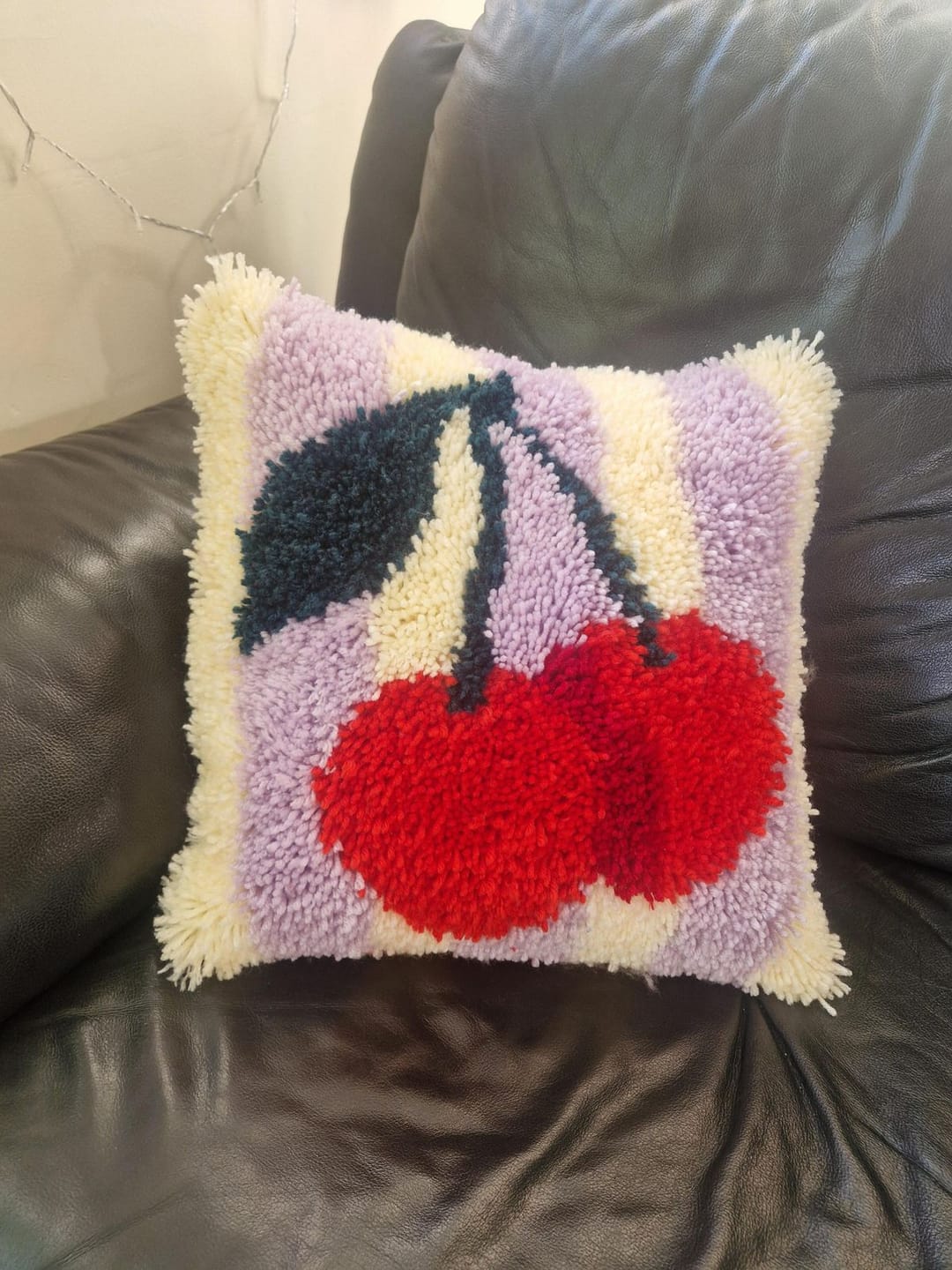 Customer photo review of CHERRY RIPE STRIPES - Latch Hook Cushion Kit