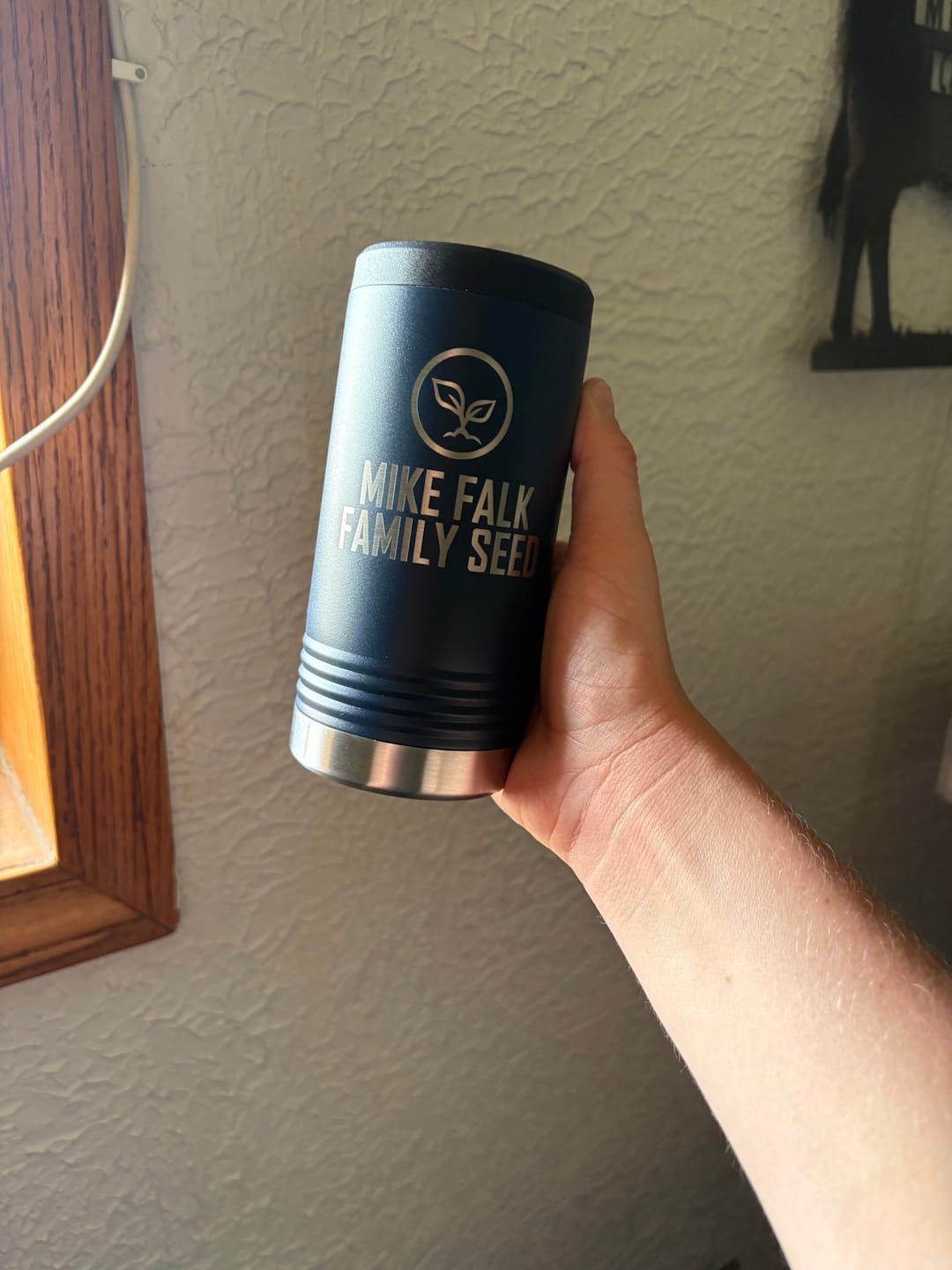 Customer photo review of Custom Stainless Steel Standard Can Holder with your Logo or Design Engraved - Special Bulk Wholesale Pricing