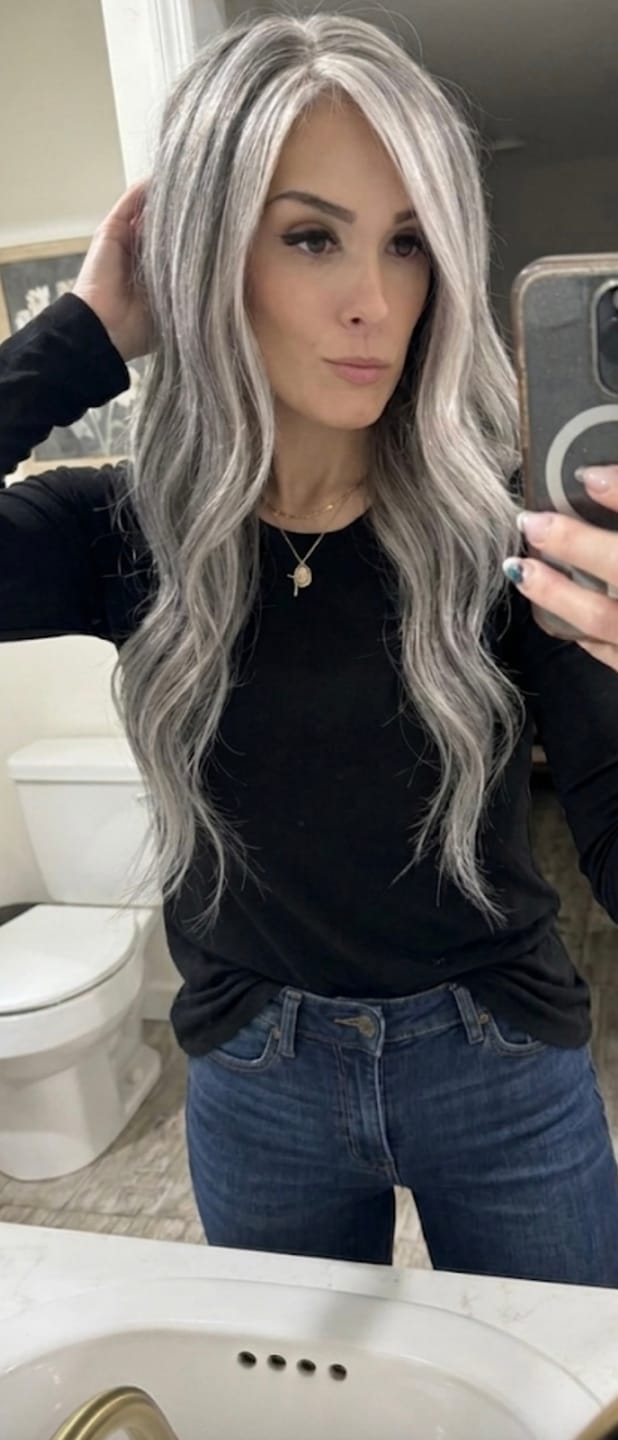 Customer photo review of Luvwin 13x4 Silky Salt & Pepper Long Straight Silver Wig 100% Human Hair