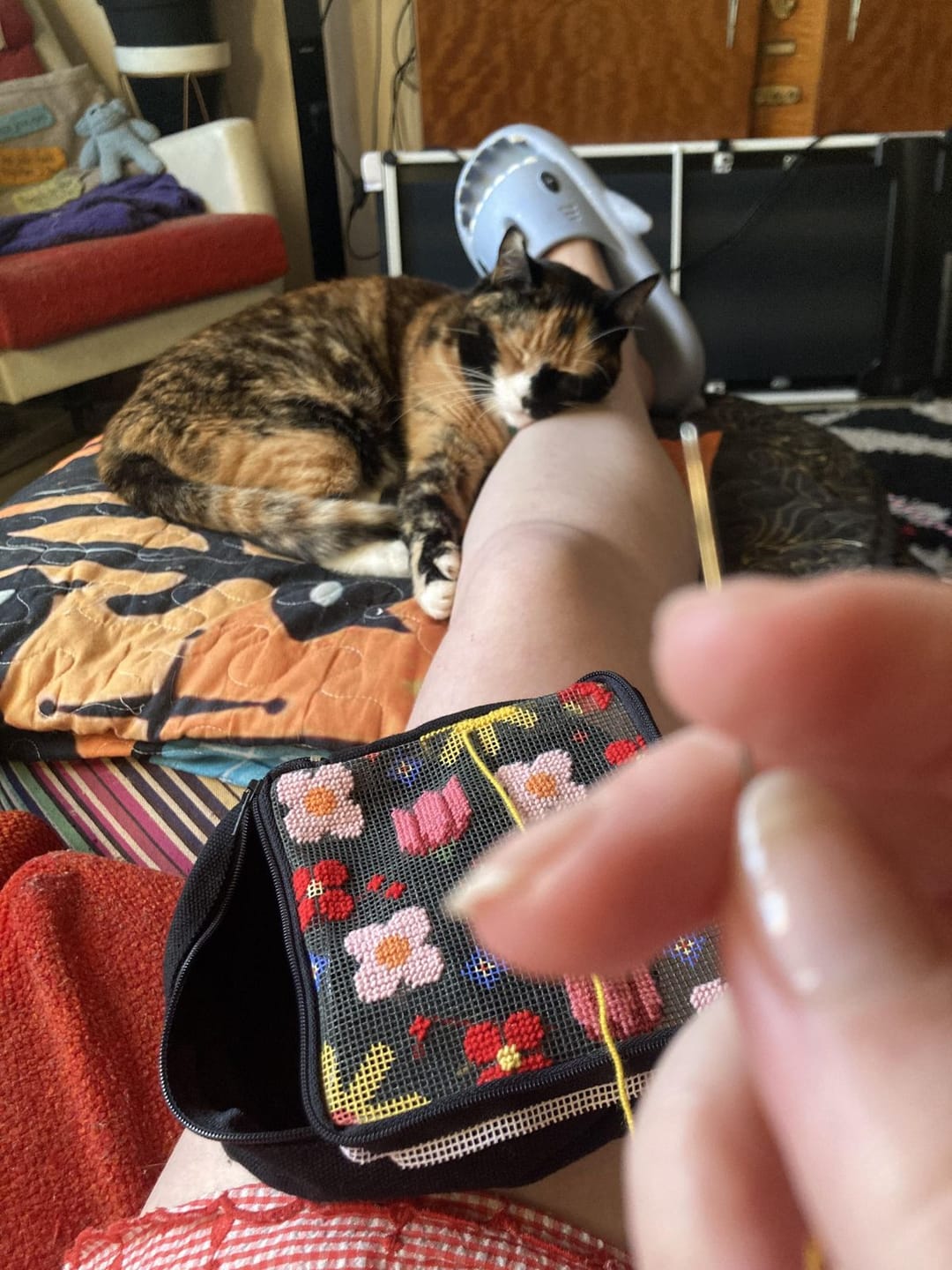 Customer photo review of POP ART PETALS - Needlepoint Pouch Kit