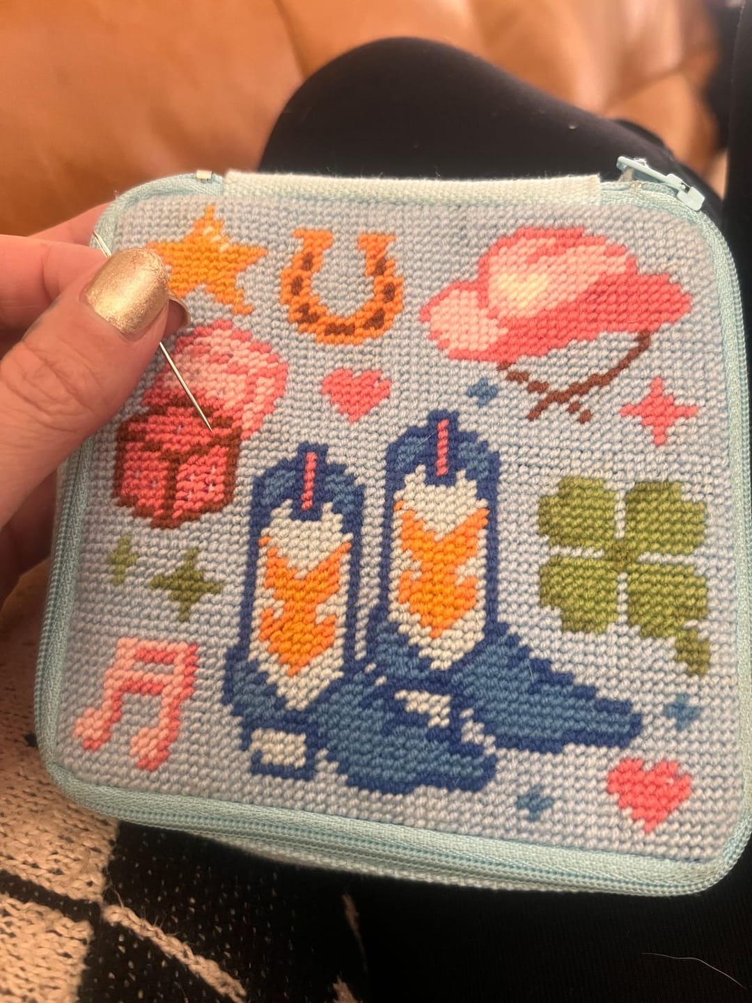 Customer photo review of Howdy - Needlepoint Pouch Kit