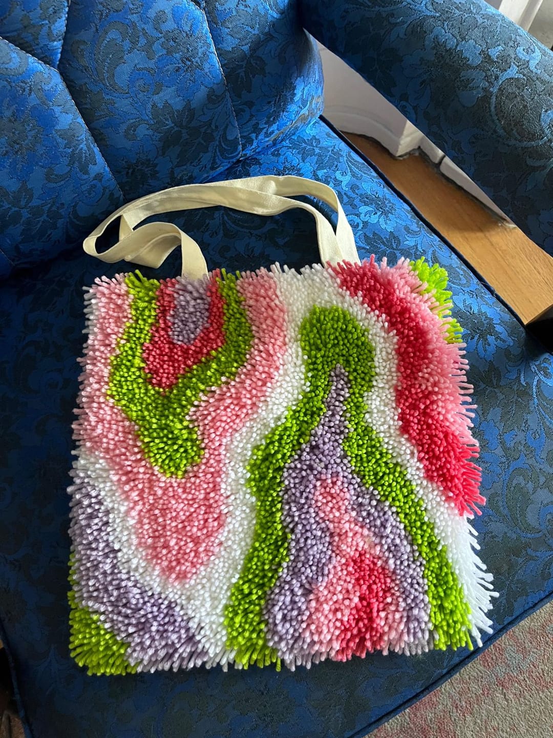 Customer photo review of ACID RAIN - Latch Hook Tote Bag