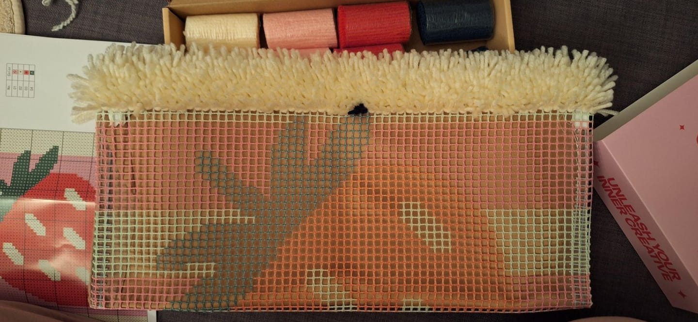 Customer photo review of STRAWBERRY RIPE STRIPES - Latch Hook Cushion Kit