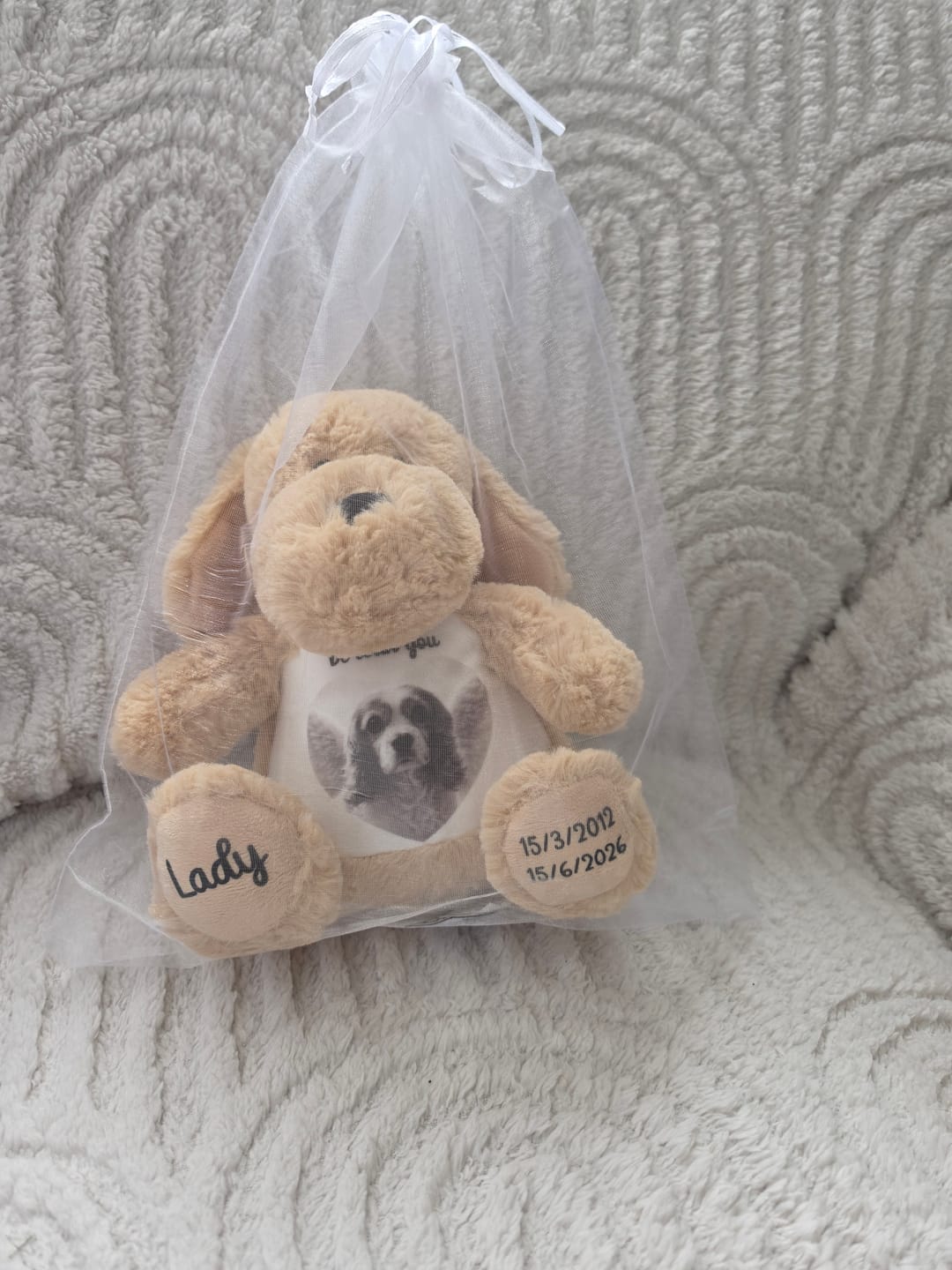 Customer photo review of A Cuddle from Heaven Personalised Photo Teddy Bear