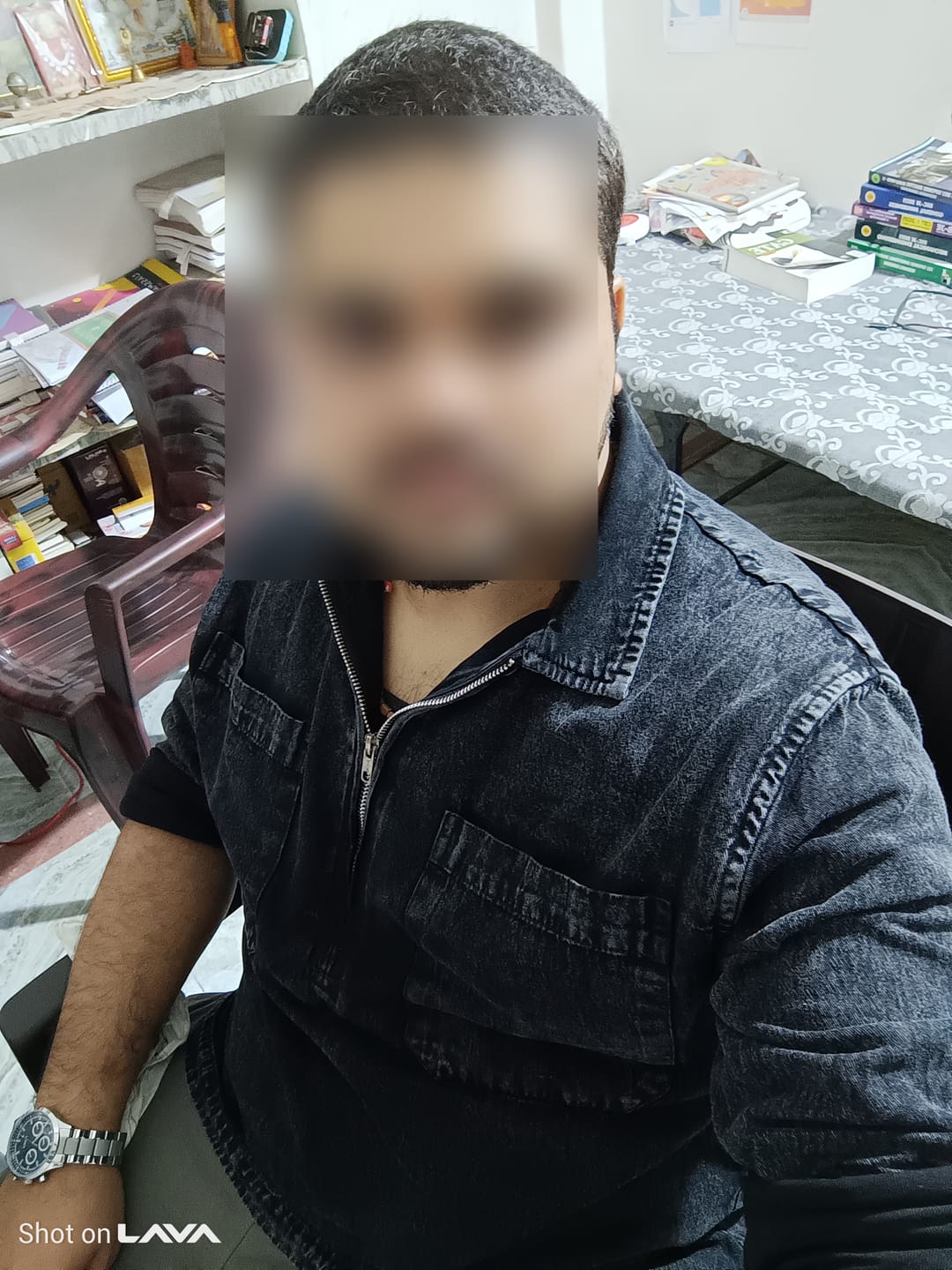 Customer photo review of Black Washed Denim Polo Shirt