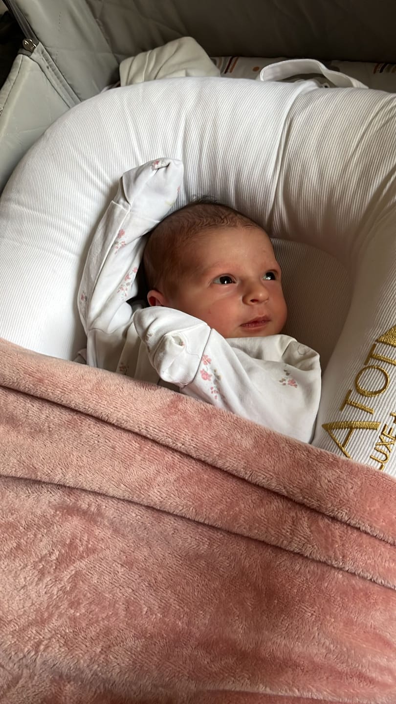 Customer photo review of MinkyBee Stroller Blanket ~ Dusty Pink