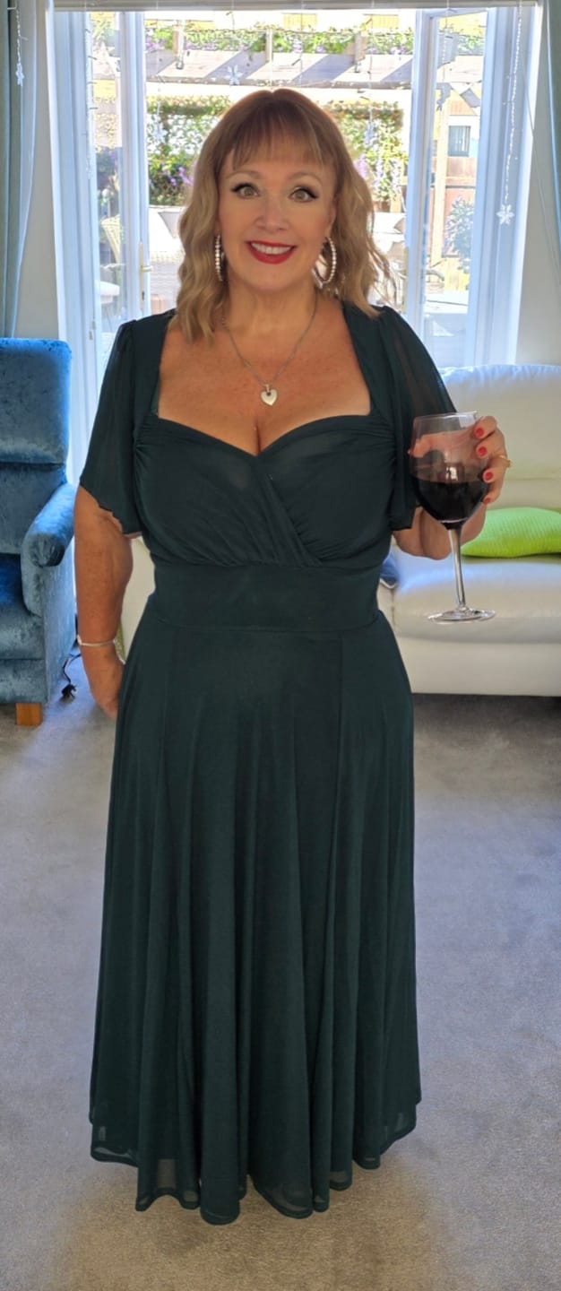 Customer photo review of Kemi Green Bolero Wrap Bodice Mesh Maxi Gown