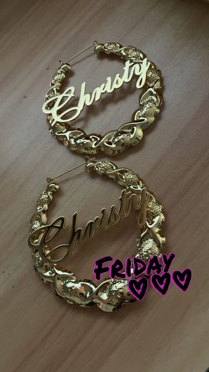 Customer photo review of XOXO Name Hoop Earrings