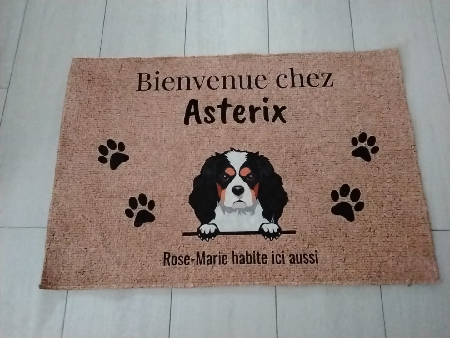 Customer photo review of Bienvenue chez - Paillasson personnalisé