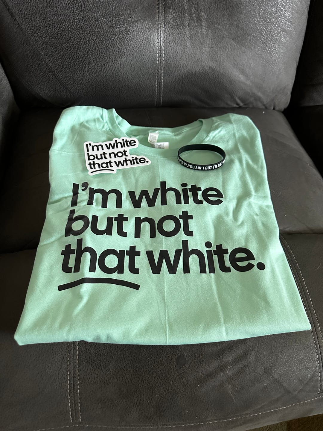 Customer photo review of I’m white but not that white Unisex Tee