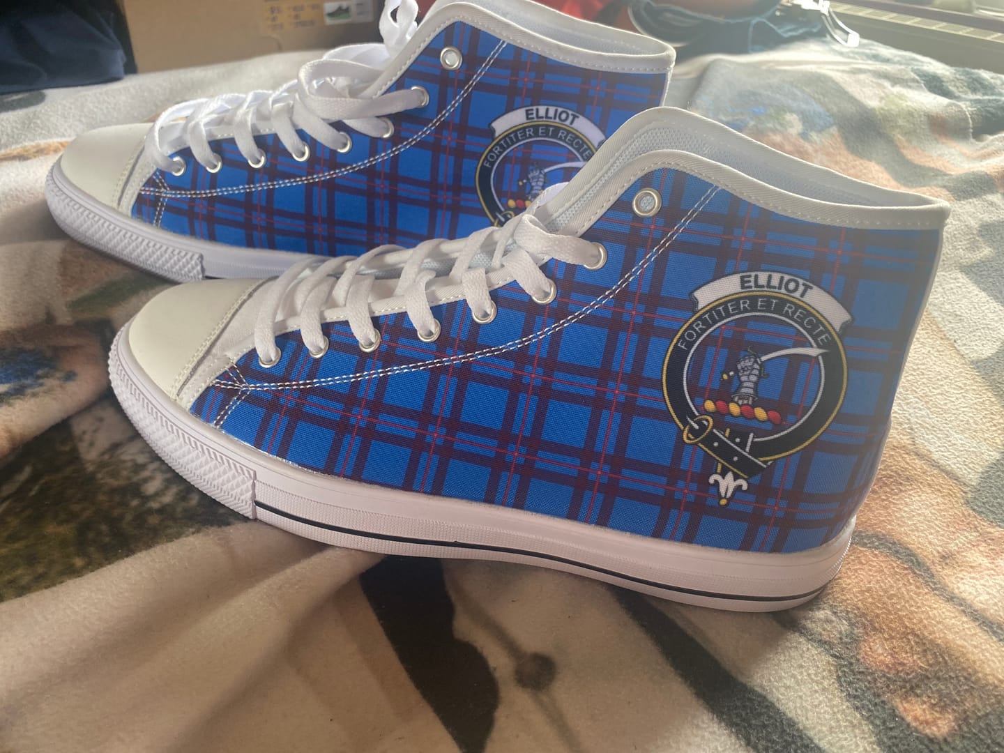Customer photo review of Elliot Tartan High Top Shoes with Family Crest