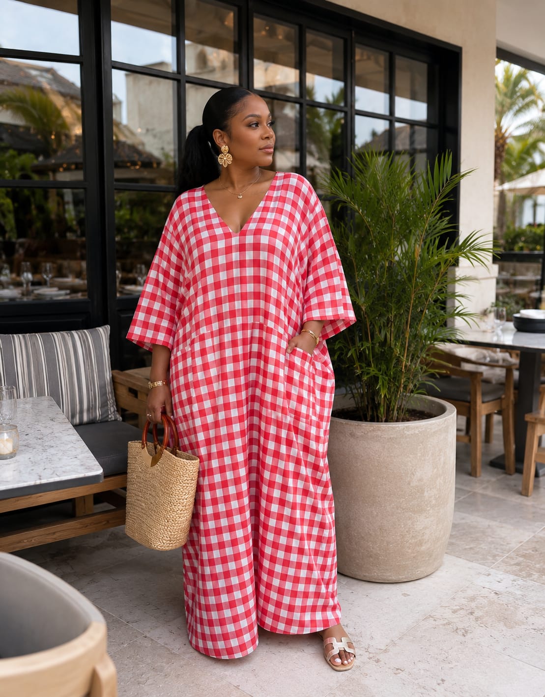 Customer photo review of Heritage Luxe Gingham Bubu – Poppy